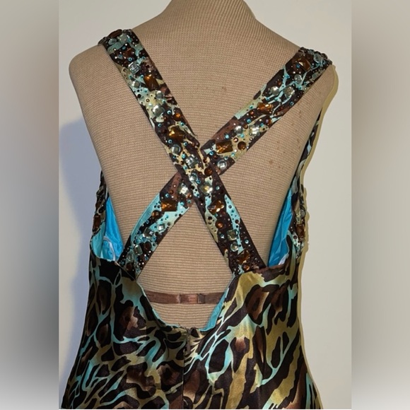 Blondie Nites Leopard Beaded Satin Prom Dress - 13 - Multicolored - Used - Picture 4 of 6